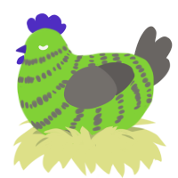 A grass and grey chicken with a bar pattern