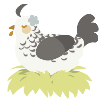 A white and grey chicken with a half-lace pattern