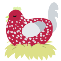 A crimson and mist chicken with a speckle pattern