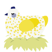 A white and yellow chicken with a speckle pattern