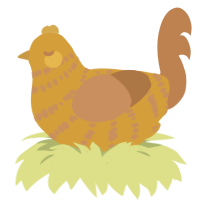 spaghetti, a ochre and brown chicken with a bar pattern