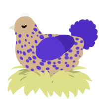 A beige and indigo chicken with a speckle pattern