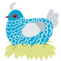 Sky, a cerulean and mist chicken with a lace pattern