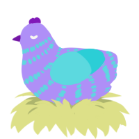 Taffy, a lilac and aqua chicken with a bar pattern