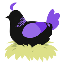 A black and blurple chicken with a neck-band pattern