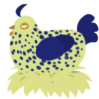A lemon and navy chicken with a speckle pattern