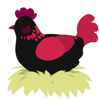 A black and crimson chicken with a neck-speckle pattern