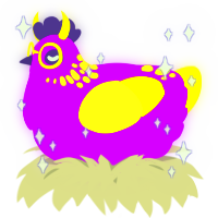 A amethyst and yellow chicken with a neck-speckle pattern