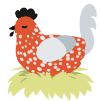 A vermilion and mist chicken with a speckle pattern