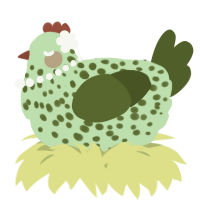 A gluppy and olive chicken with a speckle pattern
