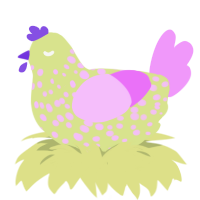 A lemon and lavender chicken with a speckle pattern