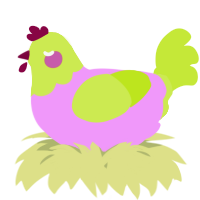 A lavender and lime chicken with a head pattern