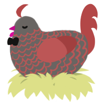 A grey and red chicken with a lace pattern