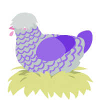John Chickenpet, a silver and blurple chicken with a lace pattern