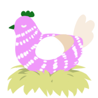 A lavender and cream chicken with a bar pattern