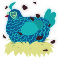 A ultramarine and cerulean chicken with a lace pattern