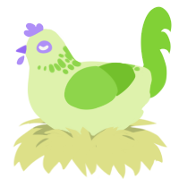 A apple and grass chicken with a neck-speckle pattern