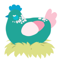A turquoise and rose chicken with a neck-speckle pattern