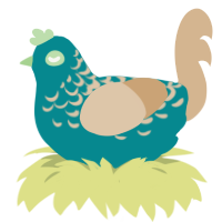 A teal and beige chicken with a half-lace pattern