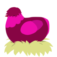 Jam, a maroon and fuchsia chicken with a head pattern