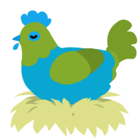A cerulean and chartreuse chicken with a head pattern