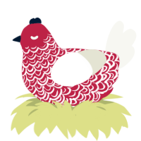 A crimson and white chicken with a double-lace pattern