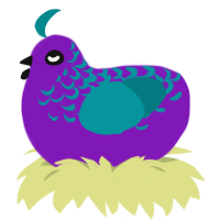 Jazz, a violet and teal chicken with a half-lace pattern