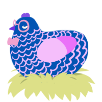 A ultramarine and lavender chicken with a lace pattern