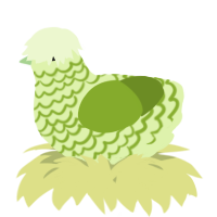 A apple and chartreuse chicken with a lace pattern