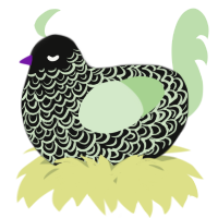A black and gluppy chicken with a double-lace pattern