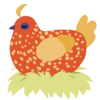 A vermilion and honey chicken with a speckle pattern