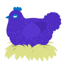 A indigo chicken with a speckle pattern