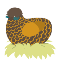 A bark and ochre chicken with a lace pattern