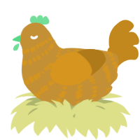 A gold and ochre chicken with a bar pattern