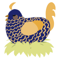 A navy and honey chicken with a lace pattern