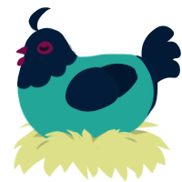 A turquoise and tumblr chicken with a head pattern