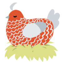 A vermilion and mist chicken with a lace pattern