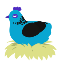 A cerulean and black chicken with a neck-speckle pattern