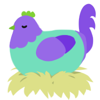 A mint and blurple chicken with a head pattern