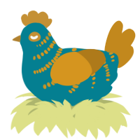A sea and ochre chicken with a half-bar pattern