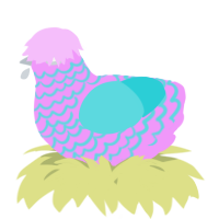 A lavender and aqua chicken with a lace pattern