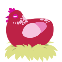 bloody valentine, a crimson and pink chicken with a neck-speckle pattern