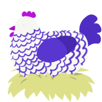 coco, a white and indigo chicken with a lace pattern