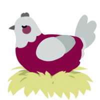 A maroon and silver chicken with a head pattern