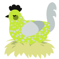 A lime and silver chicken with a speckle pattern