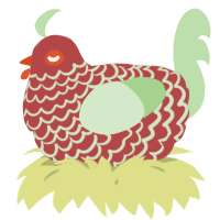 A red and gluppy chicken with a lace pattern