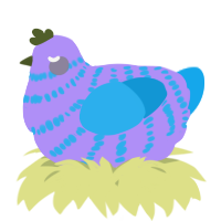 A lilac and sky chicken with a bar pattern
