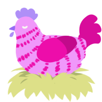 Raspberry Bubblegum, a lavender and fuchsia chicken with a bar pattern
