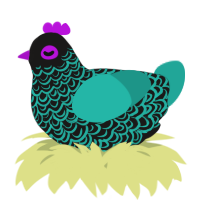 A sable and turquoise chicken with a double-lace pattern