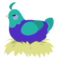 A indigo and turquoise chicken with a head pattern